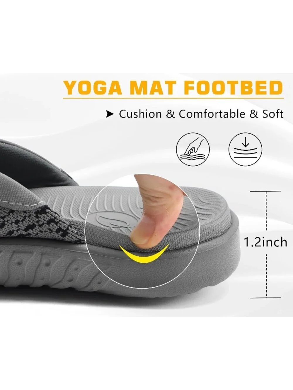 Men's Grey Flip Flop Open Toe Athletic Orthotic Fasciitis Sport Sandal Shoes